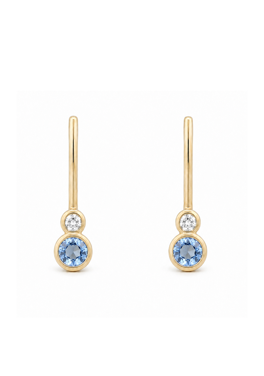 9ct Yellow Gold Ceylonese Sapphire & White Sapphire Drop Stud Earrings