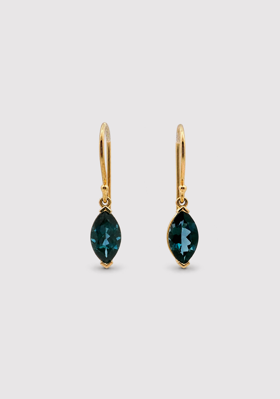 London Blue Topaz 9k Yellow Gold Hook Earrings