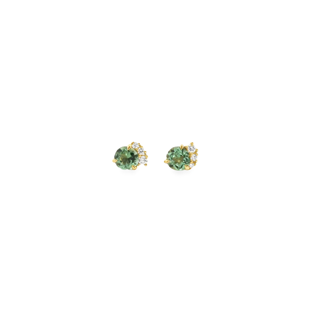 Mint Tourmaline & Diamond 9k Yellow Gold Stud Earrings