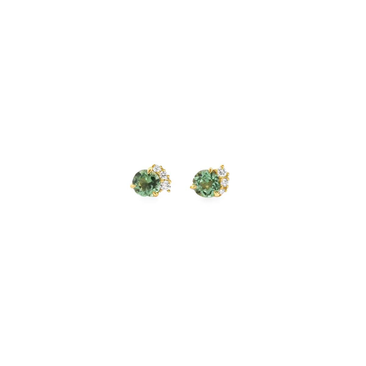 Tourmaline Mint & Diamond 9ct Yellow Gold Stud Earrings