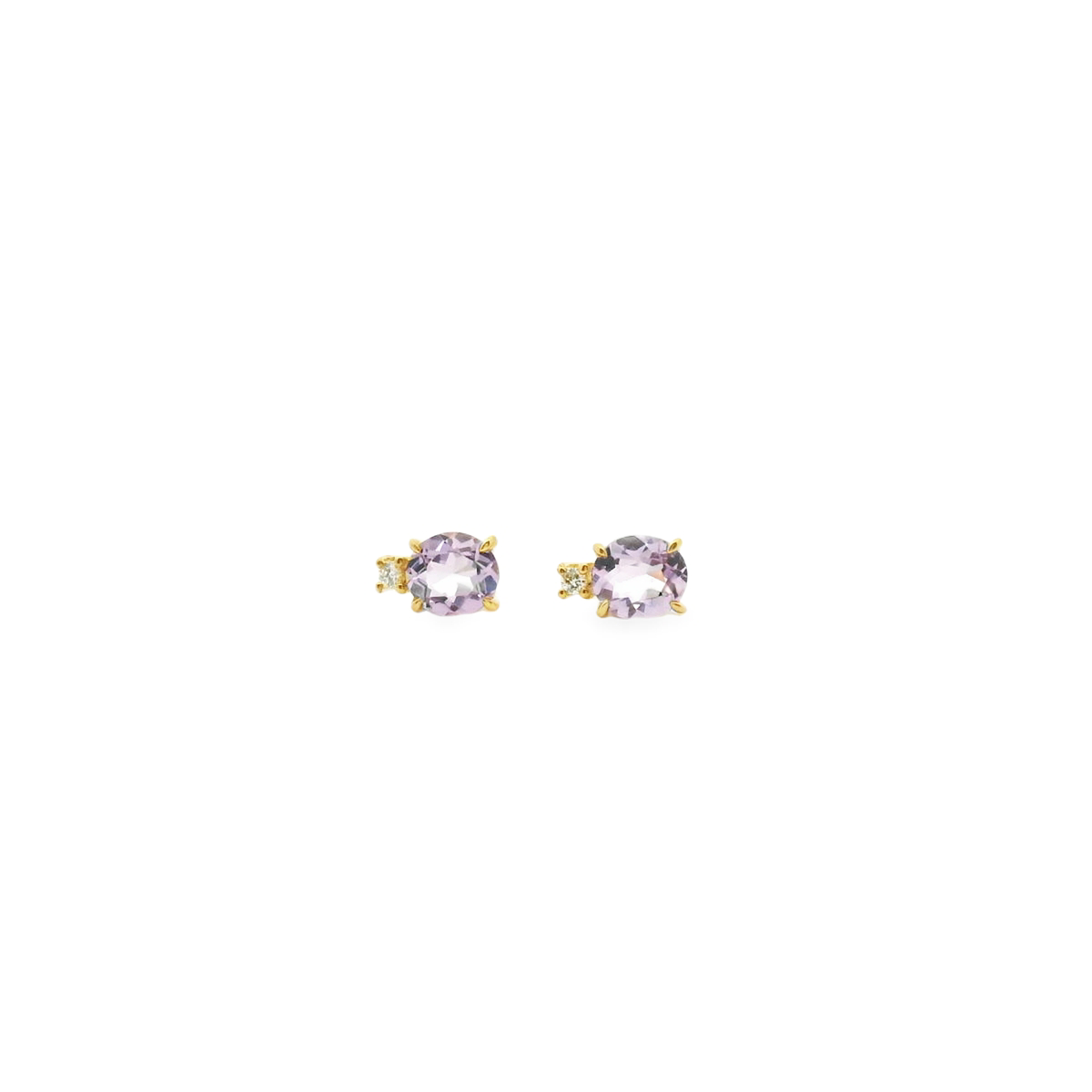 Pink Amethyst & Diamond 9ct Yellow Gold Stud Earrings