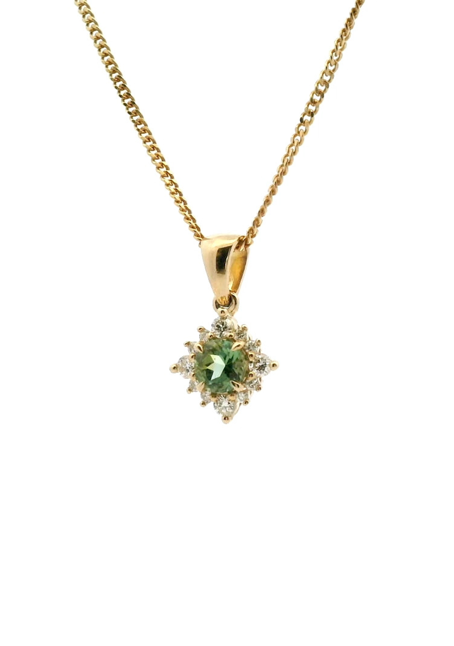 9ct Yellow Gold Mint Tourmaline & Diamond Pendant