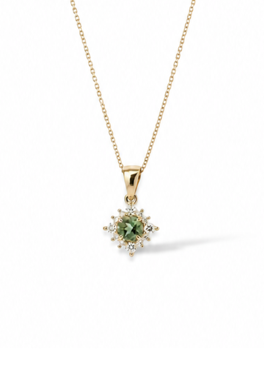 9ct Yellow Gold Mint Tourmaline & Diamond Pendant