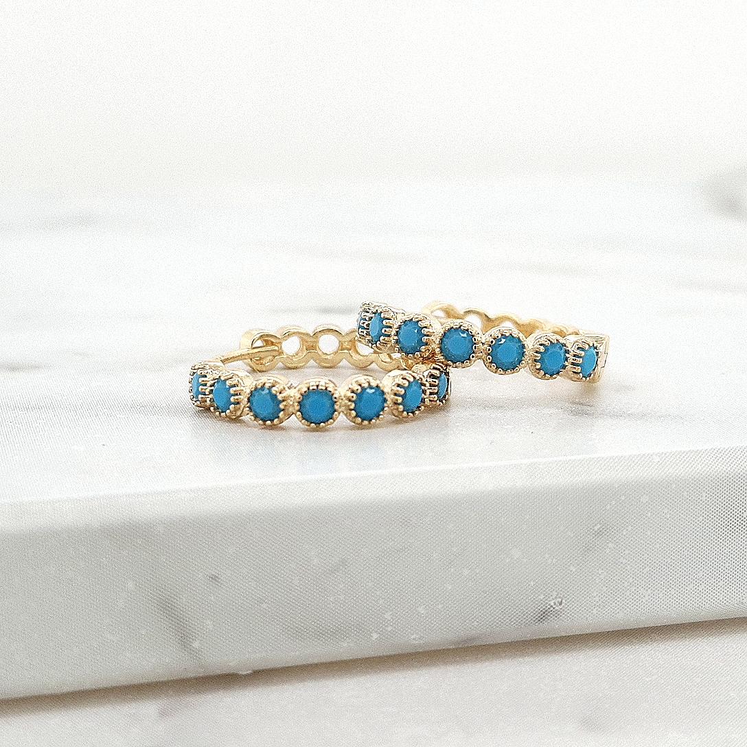 Turquoise 9ct Yellow Gold Huggie Earrings
