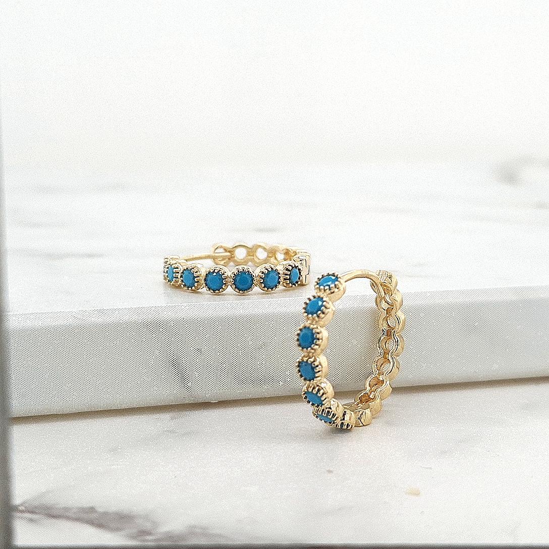 Turquoise 9ct Yellow Gold Huggie Earrings