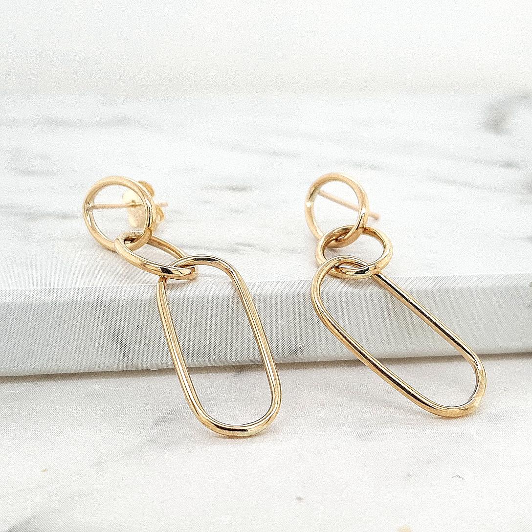 9ct Yellow Gold Oval Paperclip Drop Earrings