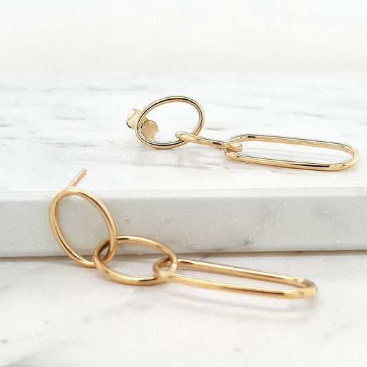 9ct Yellow Gold Oval Paperclip Drop Earrings