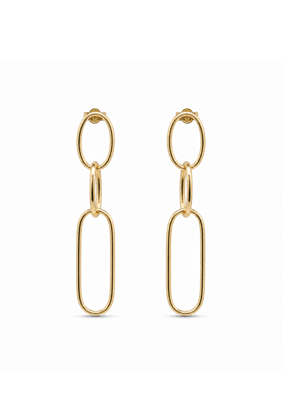 9ct Yellow Gold Oval Paperclip Drop Earrings