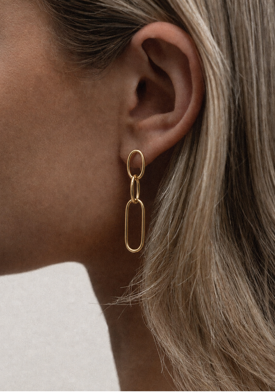9ct Yellow Gold Oval Paperclip Drop Earrings