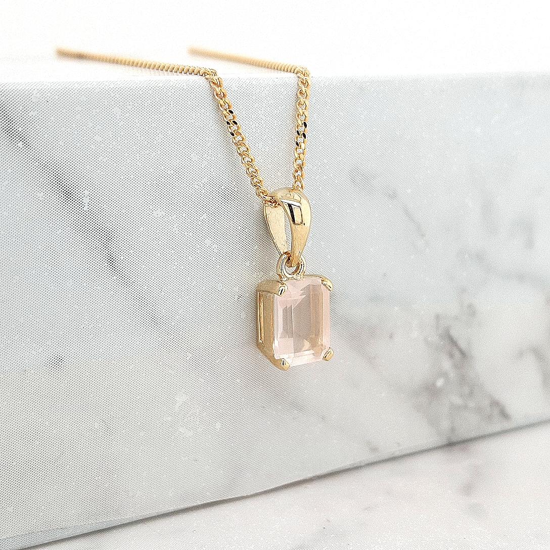 Rose Quartz 9ct Yellow Gold Octagonal Pendant