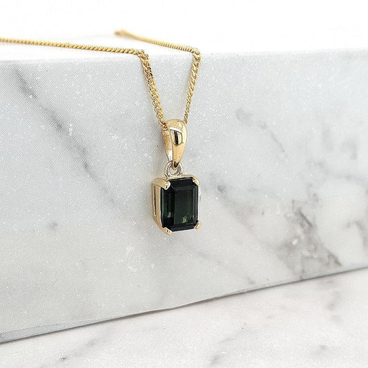 Green Tourmaline 9ct Yellow Gold Octagonal Pendant