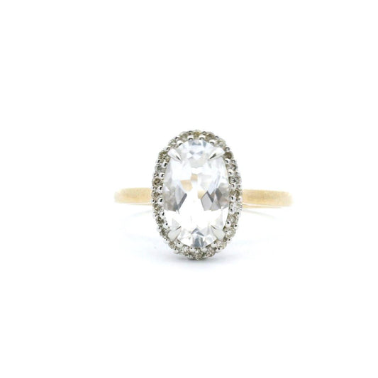 Clear Quartz & Diamond 9ct Yellow Gold Oval Halo Ring