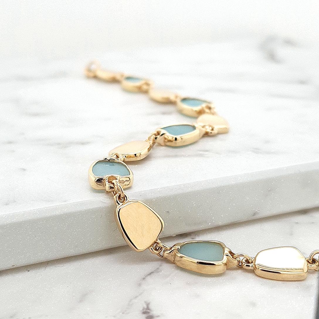 Amazonite 9ct Yellow Gold Bell Shape Bracelet