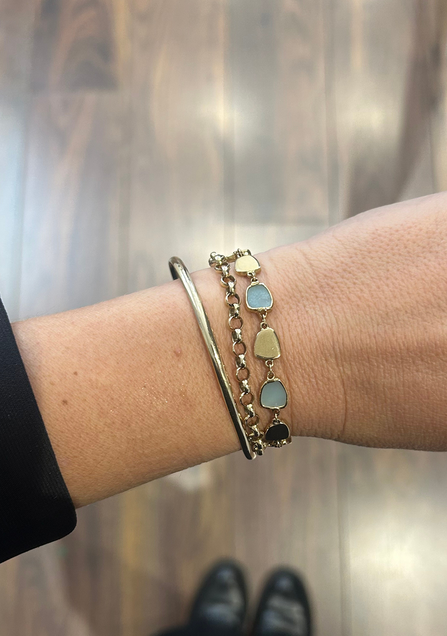 Amazonite 9ct Yellow Gold Bell Shape Bracelet