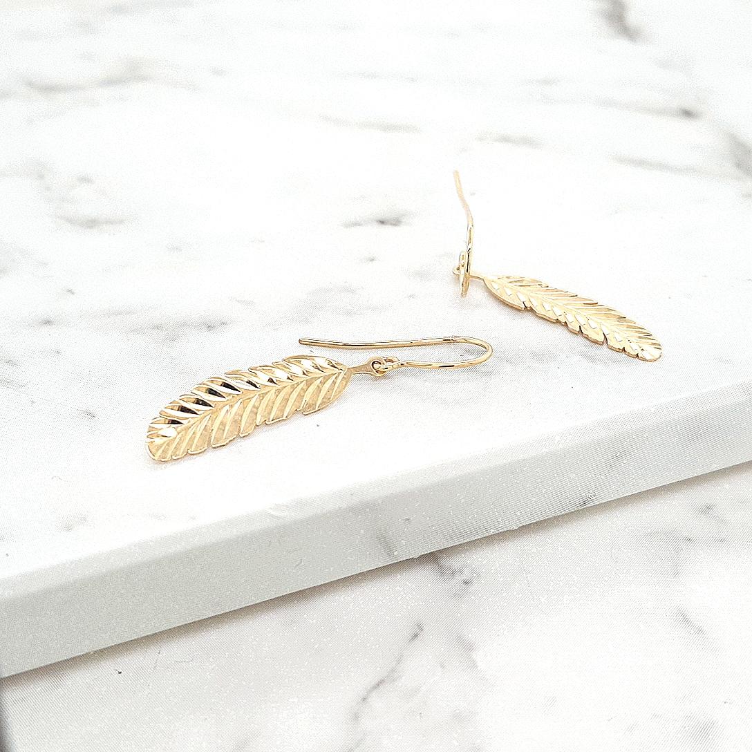 9ct Yellow Gold Leaf Drop Earrings on Hooks