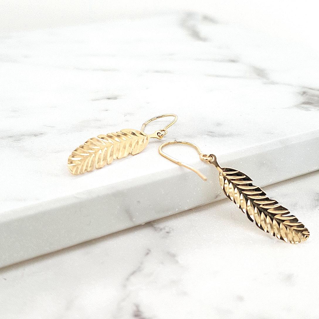 9ct Yellow Gold Leaf Drop Earrings on Hooks
