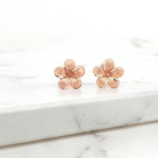 9ct Rose Gold Satin Flower Stud Earrings