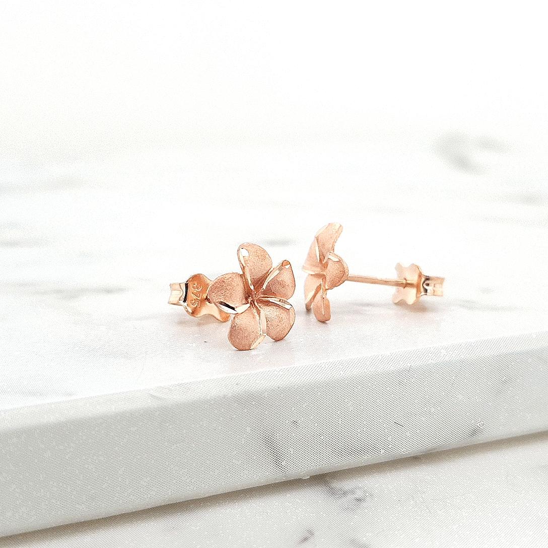 9ct Rose Gold Satin Flower Stud Earrings