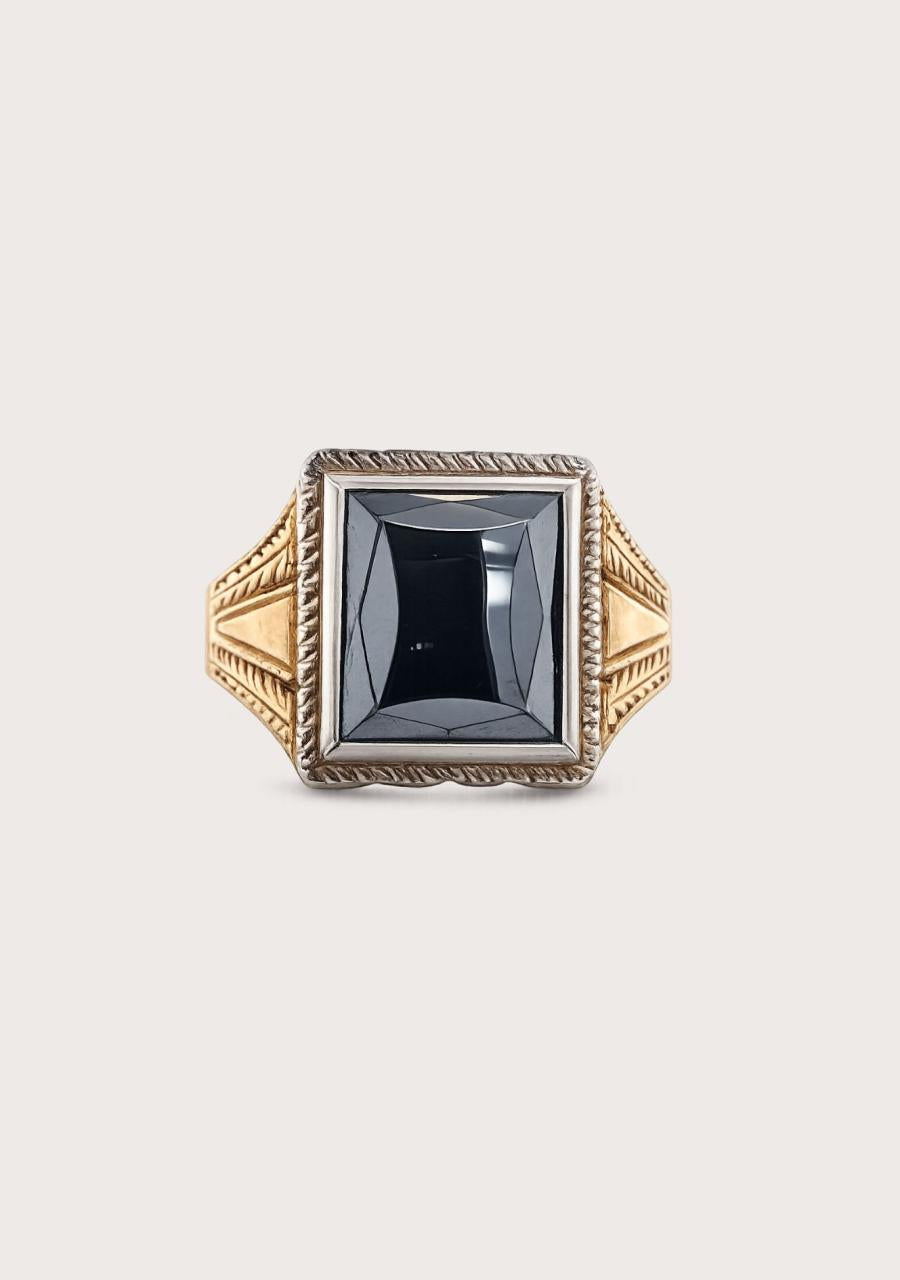 Estate 10ct Yellow Gold Hematite Signet Style Ring
