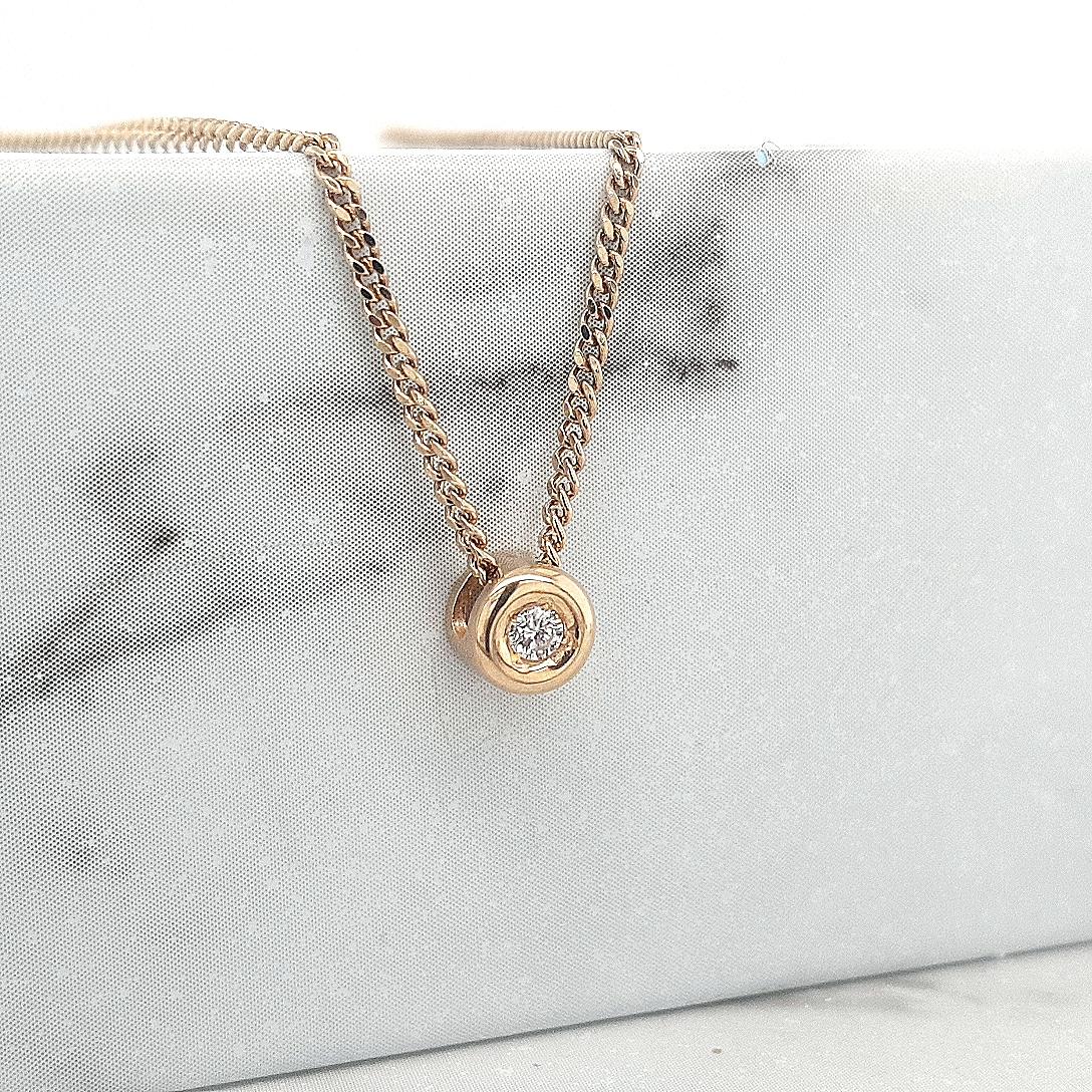 Estate 9ct Yellow Gold 0.05ct Diamond Bezel Set Pendant