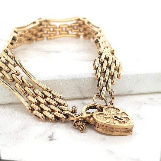 Estate 9ct Yellow Gold Gate Bracelet with Heart Clasp