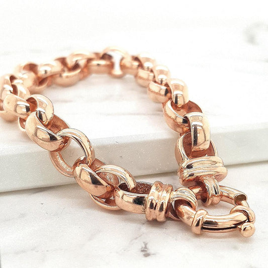 9ct Rose Gold Oval Plain Belcher Bracelet