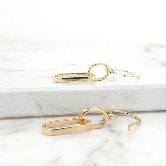 9ct Yellow Gold Square Paper Link Drop Hook Earrings