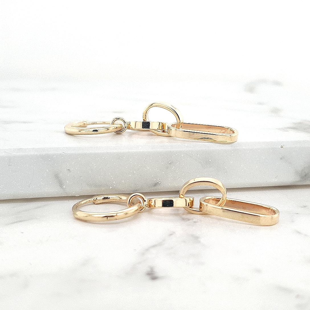 9ct Yellow Gold Square Paperclip Drop Hoop Earrings