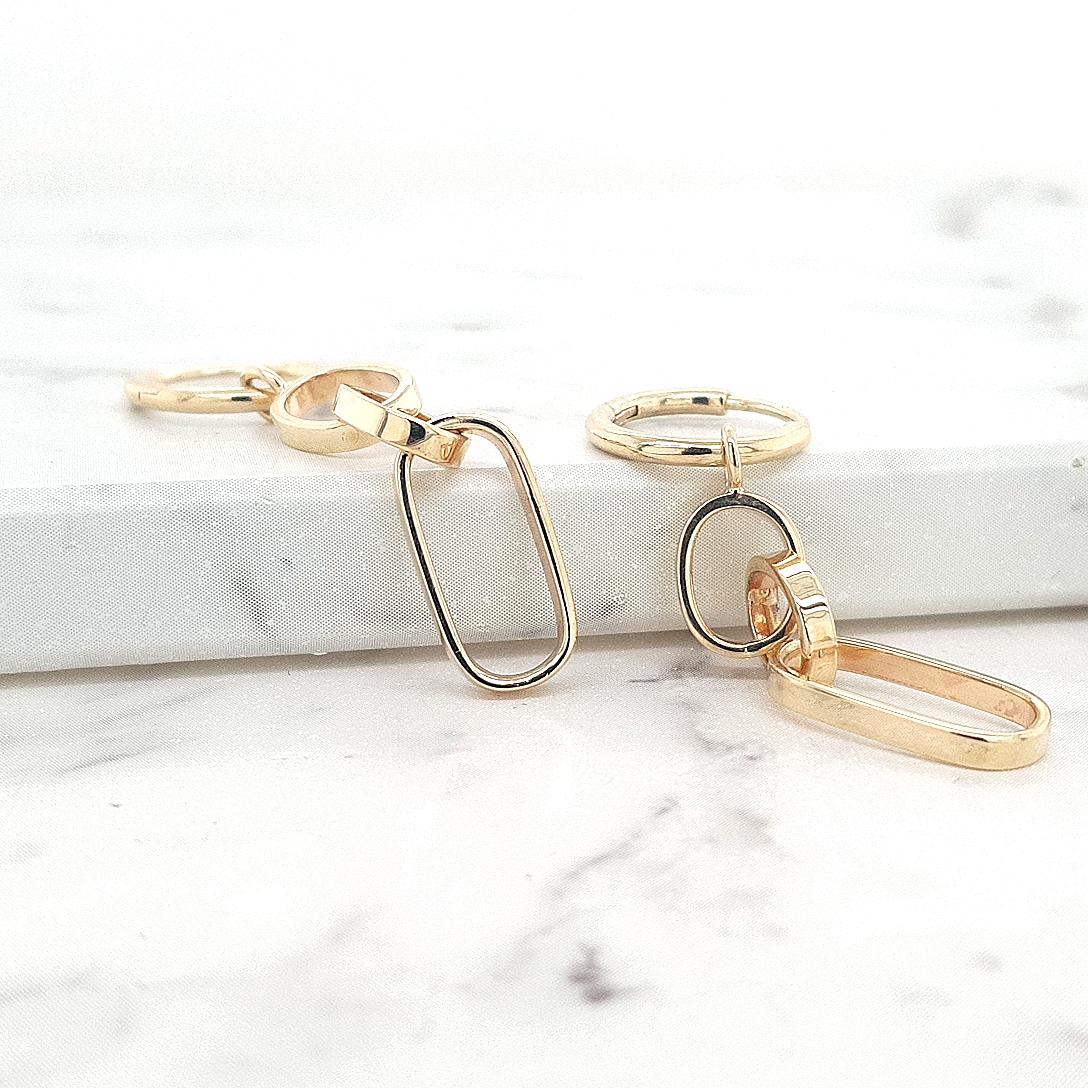 9ct Yellow Gold Square Paperclip Drop Hoop Earrings