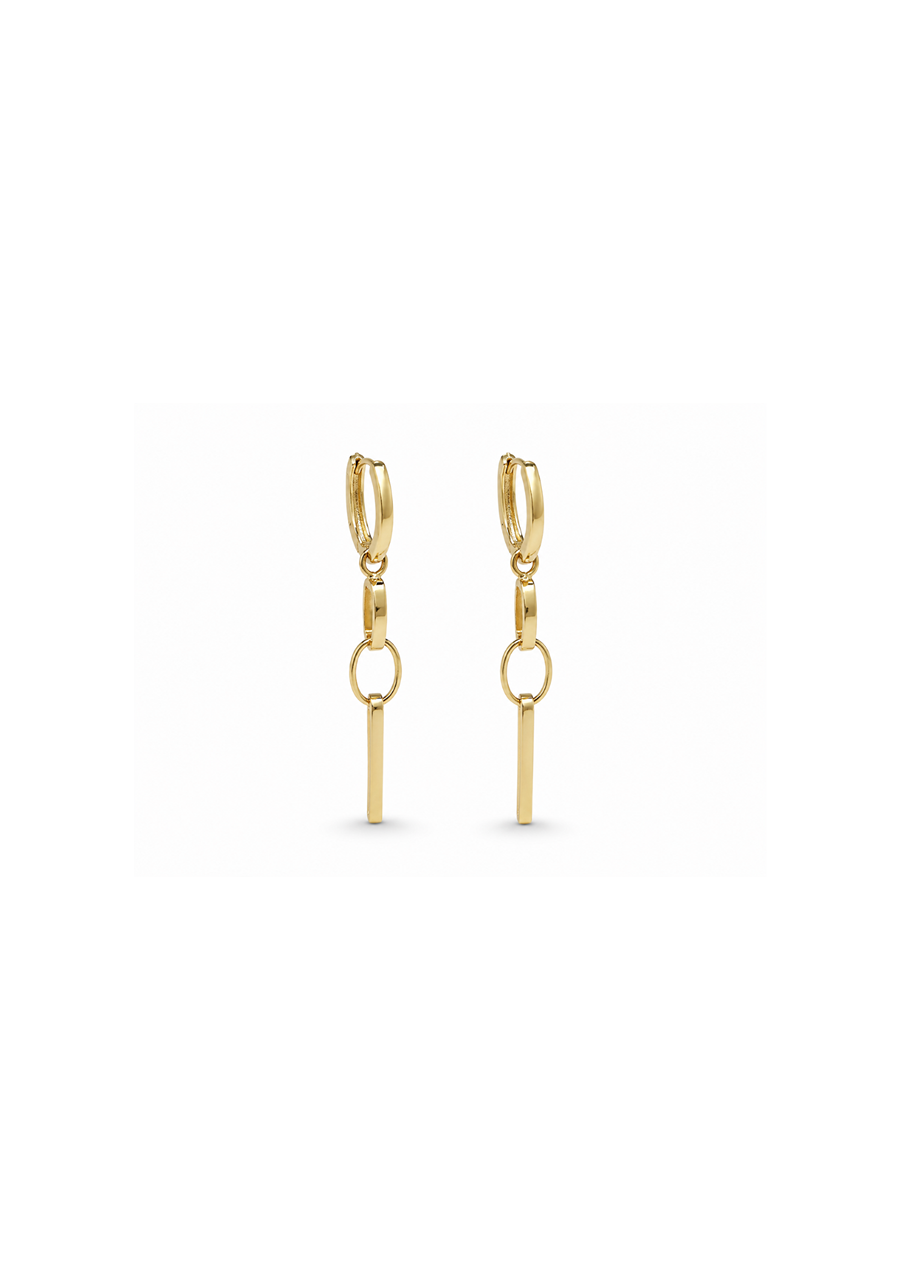9ct Yellow Gold Square Paperclip Drop Hoop Earrings