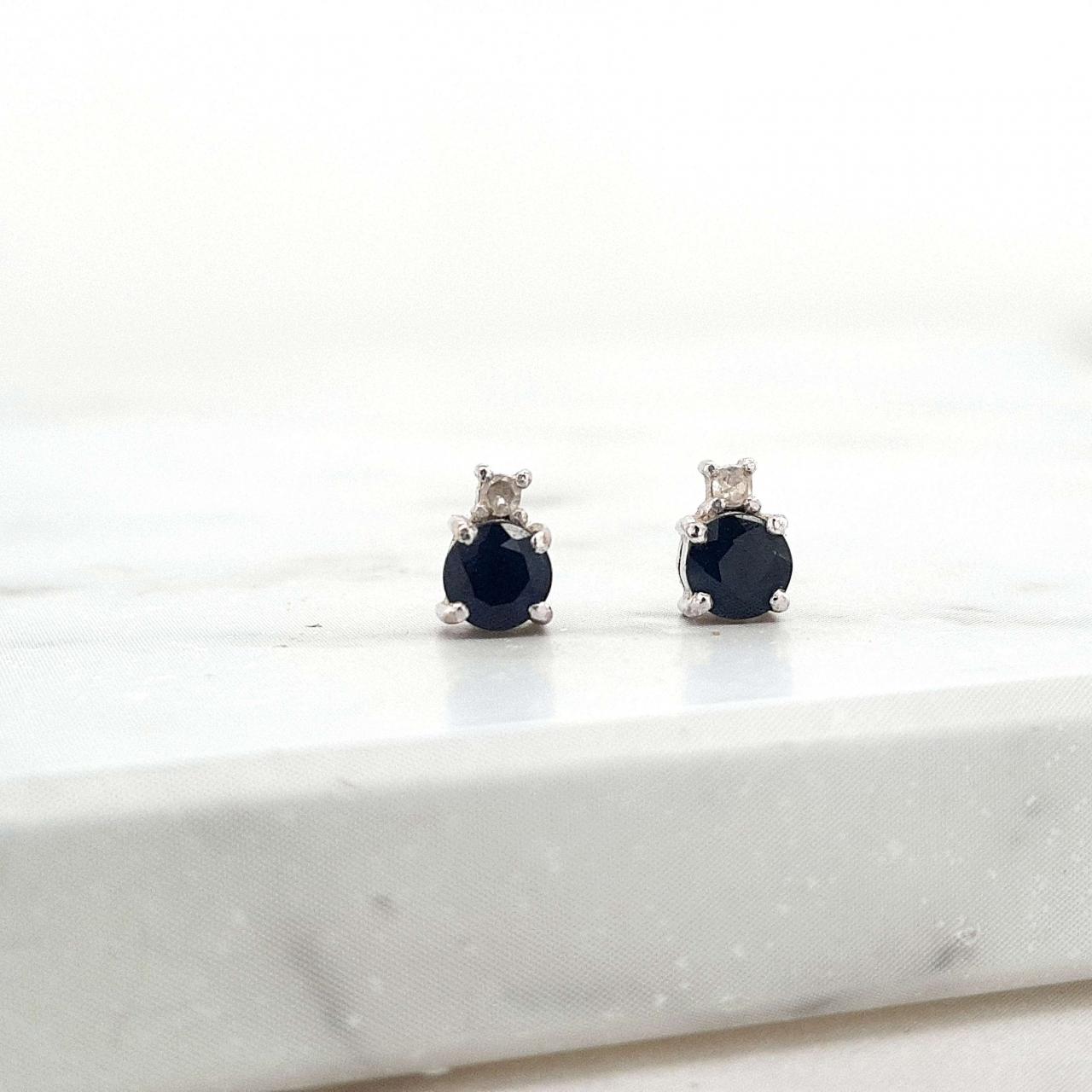 Sapphire & Diamond 14ct White Gold Stud Earrings