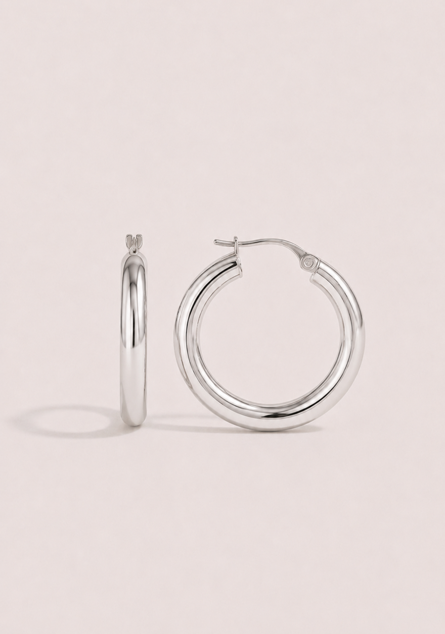 9ct White Gold 2.5x10mm Round Hoop Earrings