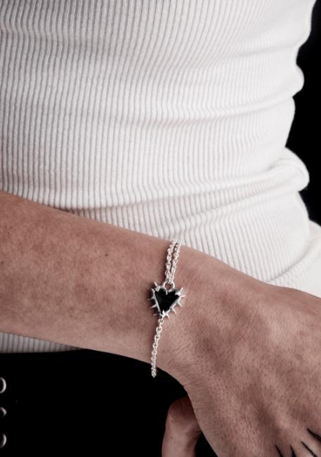 Stolen Girlfriends Club Sterling Silver Talon Heart Bracelet with Onyx