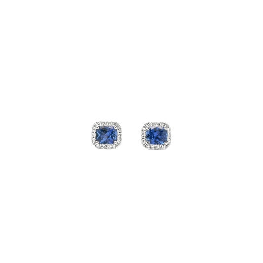 Ceylonese Sapphire & Diamond 18ct White Gold Stud Earrings