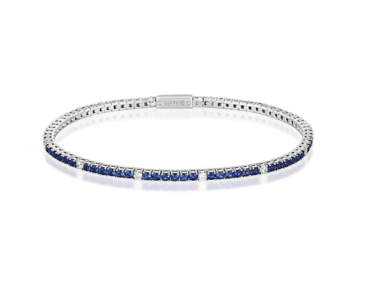 Georgini Milestone Created Sapphire Nano and White Cubic Zirconia 2mm Sterling Silver Tennis Bracelet