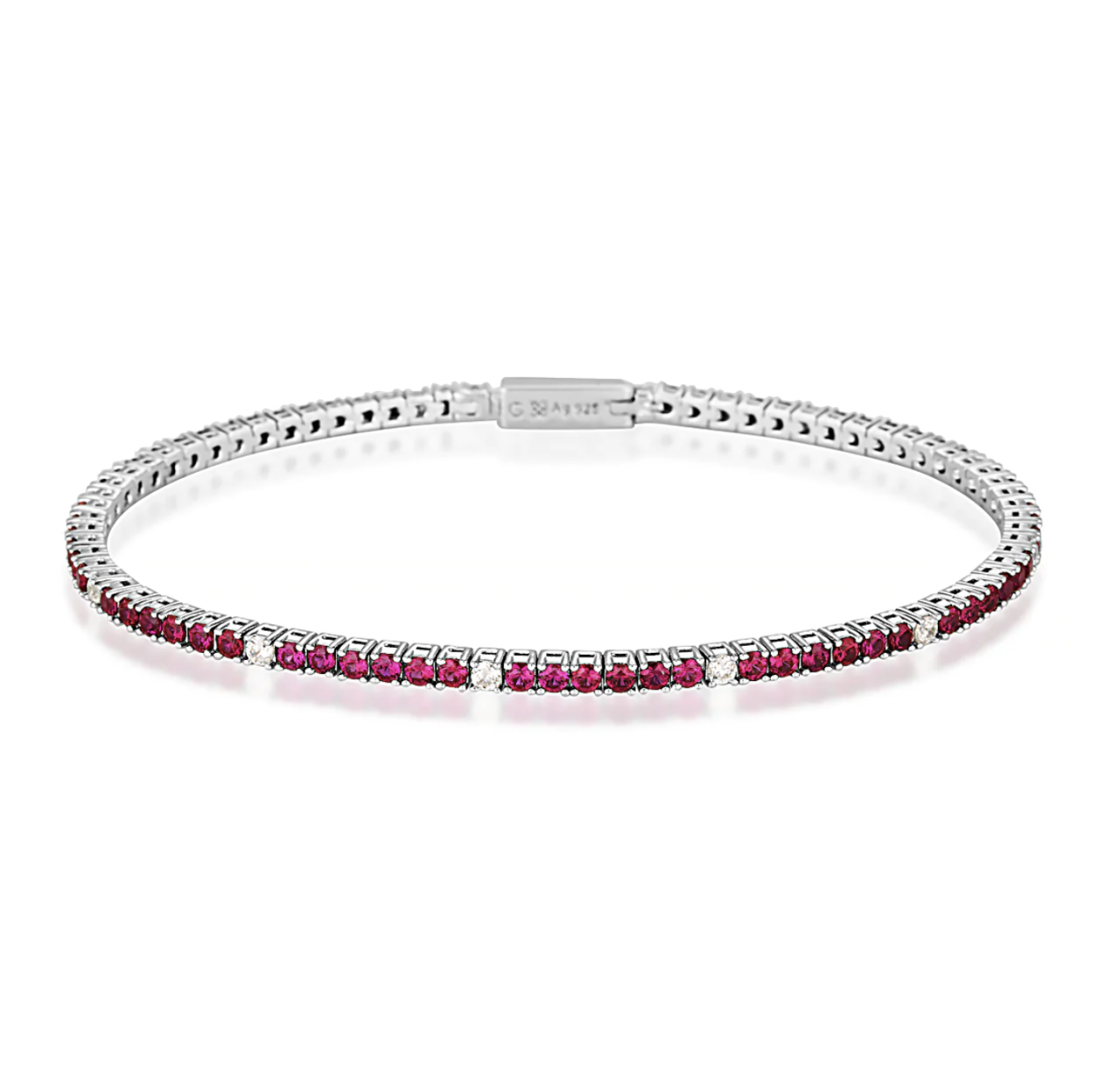 Georgini Milestone Created Ruby and White Cubic Zirconia 2mm Sterling Silver Tennis Bracelet