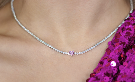 Georgini Sweetheart Tennis Necklace with Pink and White Cubic Zirconias Sterling Silver