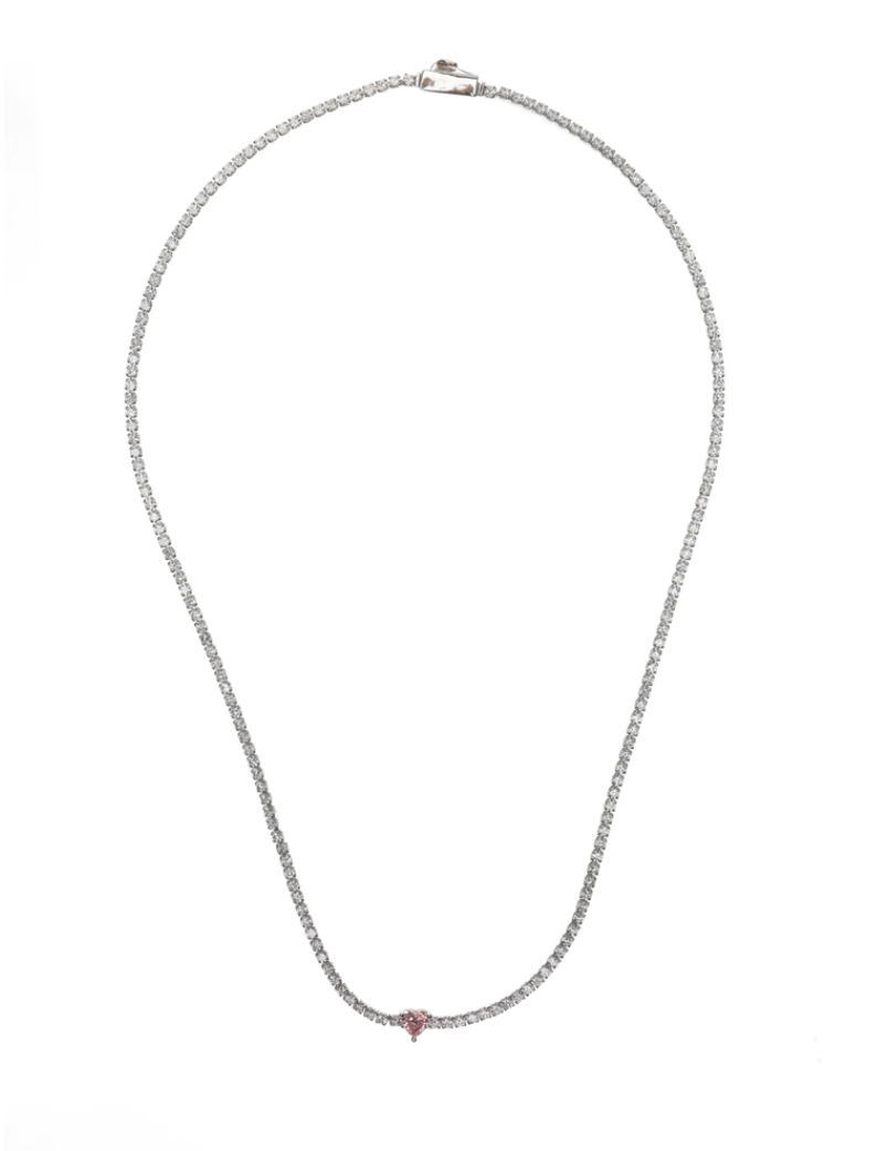 Georgini Sweetheart Tennis Necklace with Pink and White Cubic Zirconias Sterling Silver