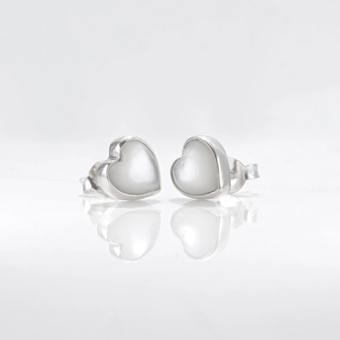 Nick Von K Mother of Pearl Shell Heart Stud Earrings Sterling Silver
