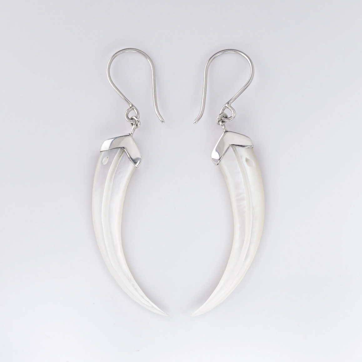 Nick Von K Mother of Pearl Shell Huia Beak Earrings Sterling Silver