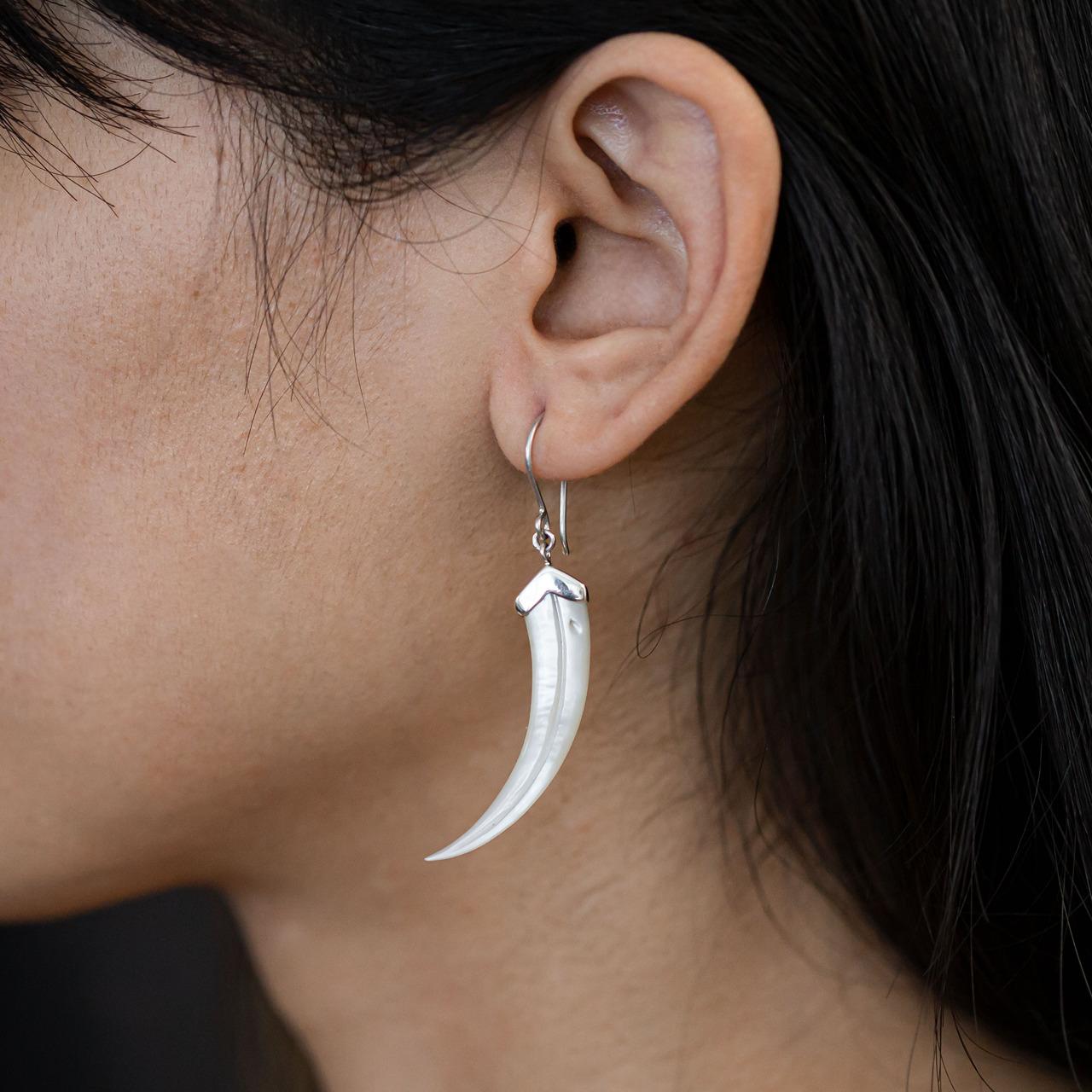 Nick Von K Mother of Pearl Shell Huia Beak Earrings Sterling Silver