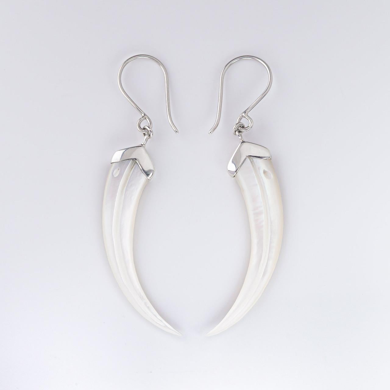 Nick Von K Mother of Pearl Shell Huia Beak Earrings Sterling Silver