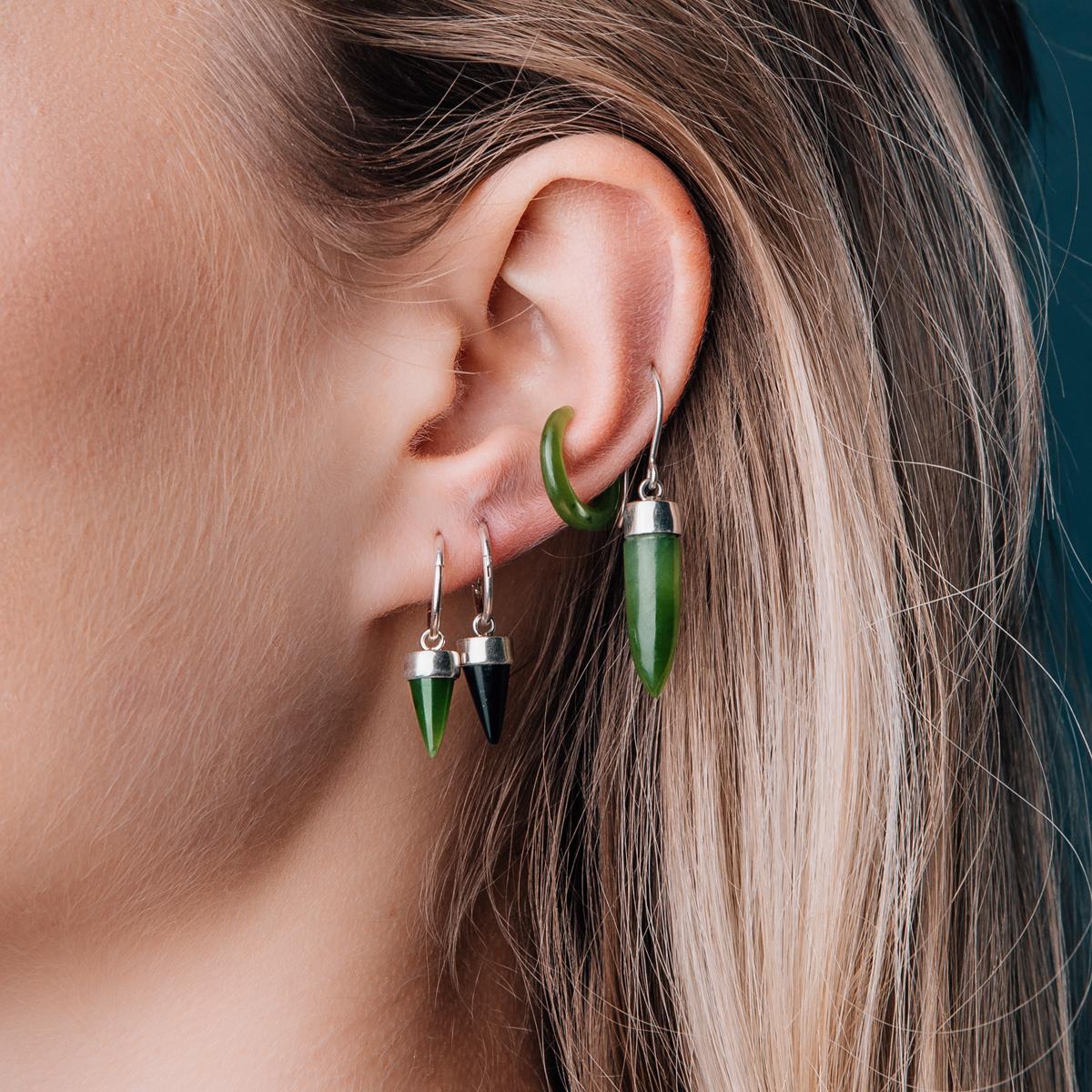 Nick Von K Pounamu Point Earrings Sterling Silver