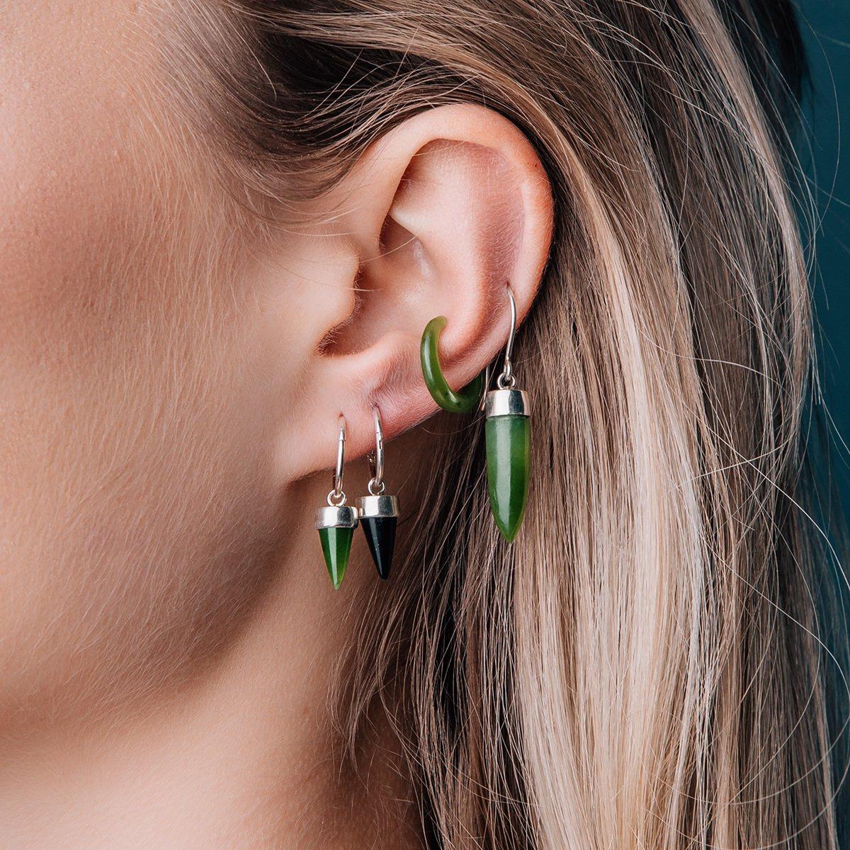 Nick Von K Pounamu Tiny Point Earrings Sterling Silver