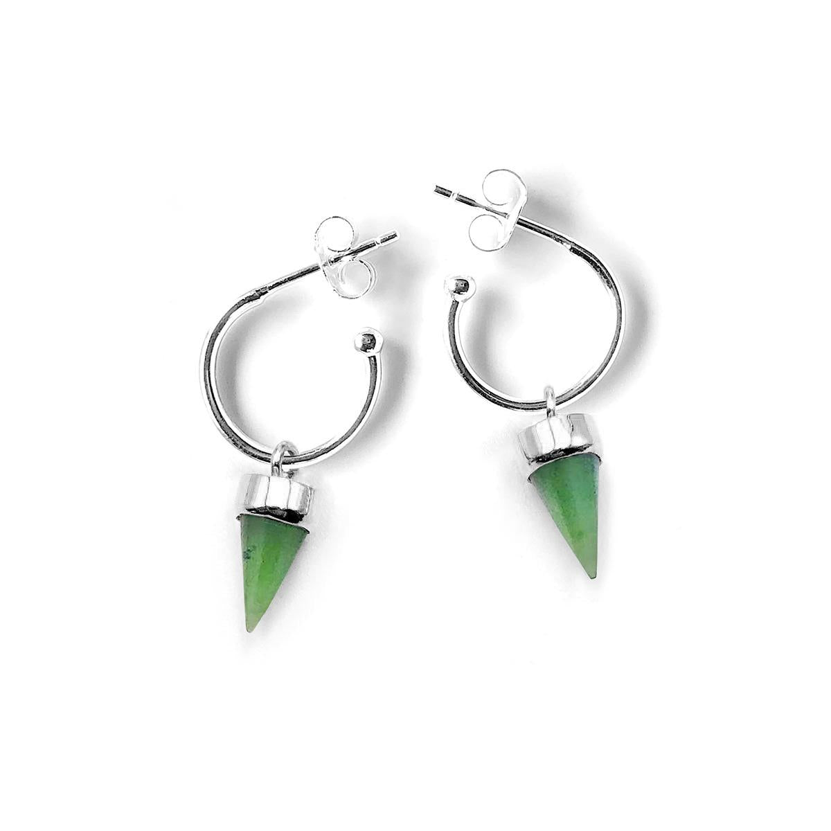Nick Von K Pounamu Tiny Point Earrings Sterling Silver