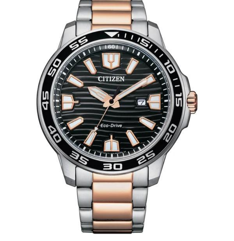Citizen Gents Eco-Drive Two-Tone Black Face Watch 100m Water Resistant AW1524-84E