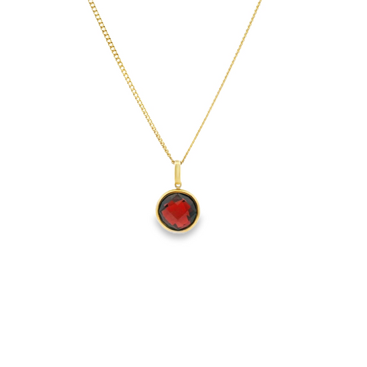 Garnet 9k Yellow Gold Bezel Set Pendant