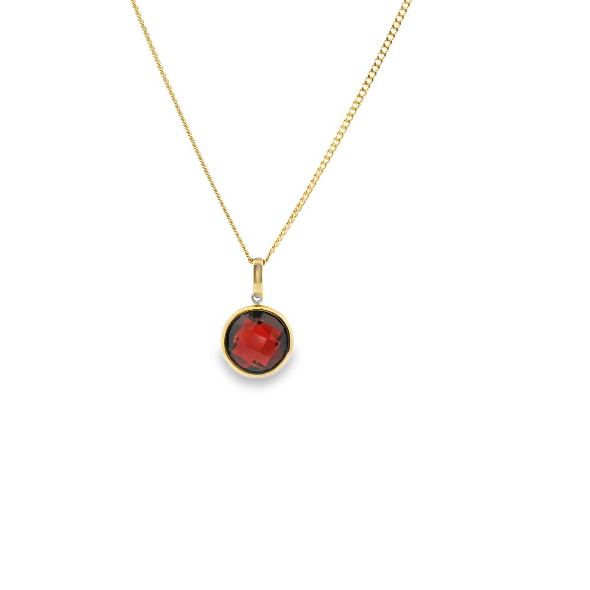 Garnet 9k Yellow Gold Bezel Set Pendant