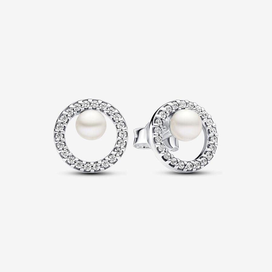 Pandora Sterling Silver Treated Freshwater Cultured Pearl & Pavé Halo Stud Earrings