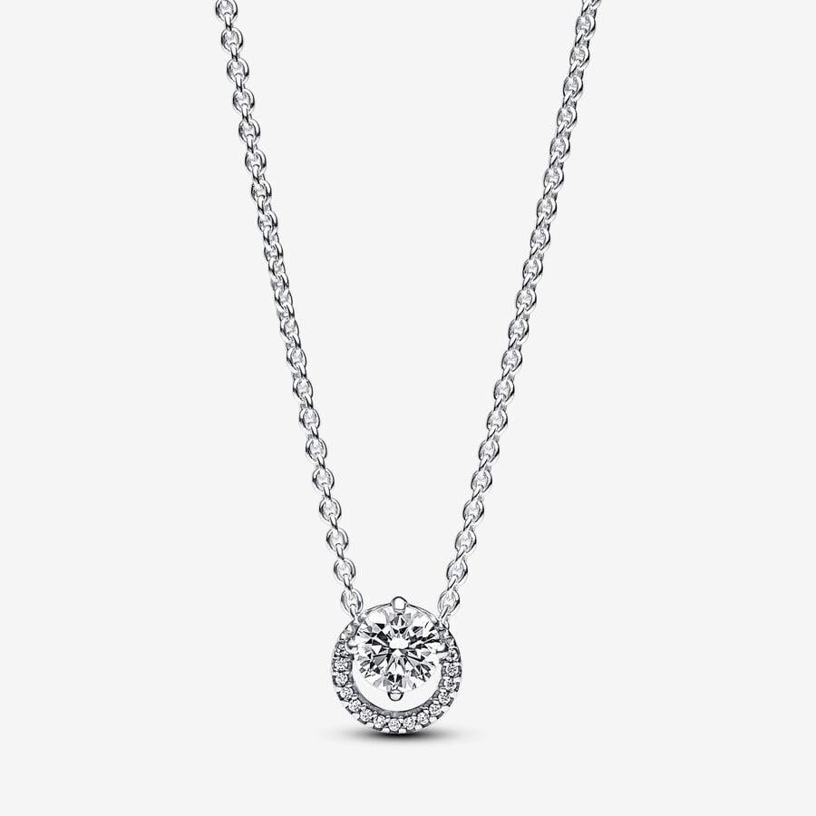 Pandora Sterling Silver Sparkling Round Halo Pendant Collier Necklace